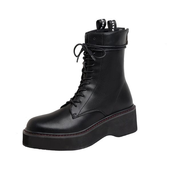 

2021 new woman genuine leather women's shoes lace to ankle boots 43 el99, Black