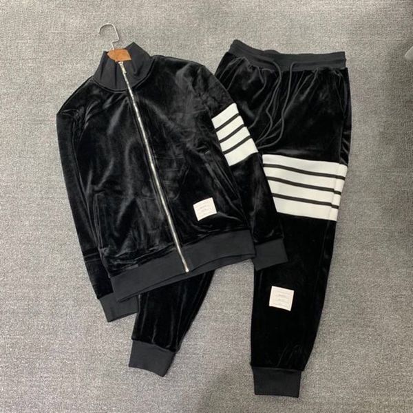 

winter 2020 four bar double-sided velvet suit men's and women's trousers lapel coat leisure sports two-piece set