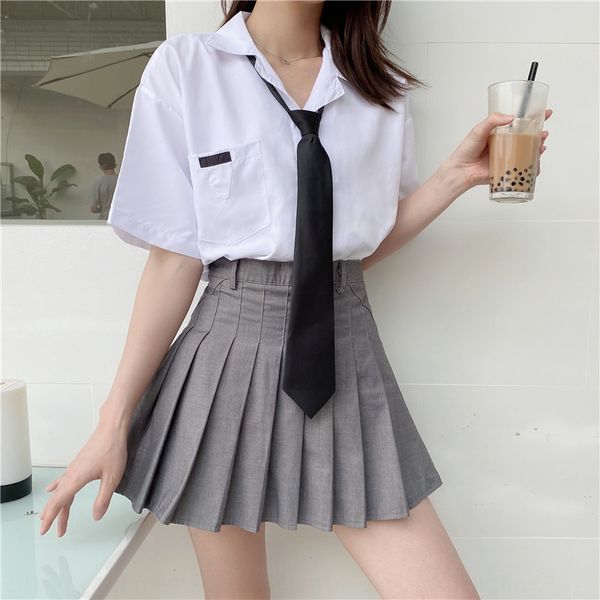

2020 summer new korean medium long short sleeve female student office worker 2020 summer new korean medium long short sleeve shirtfemale stu, White