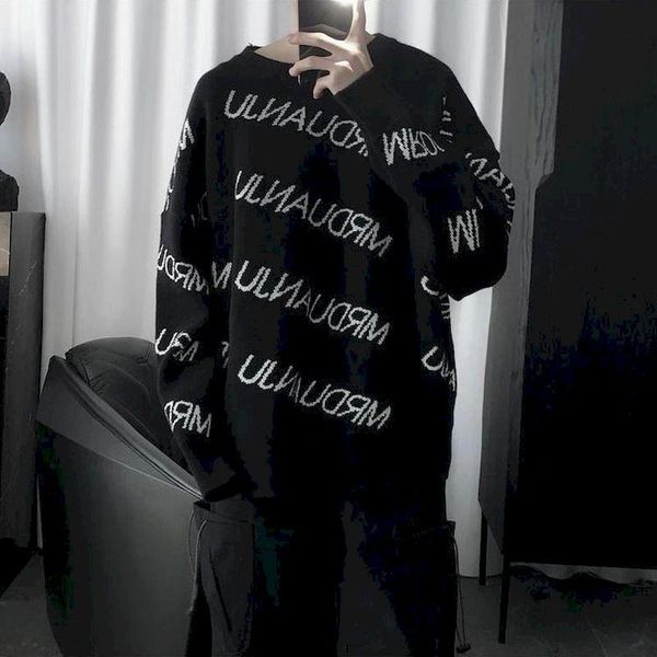 

2021 new spring winter men's sweaters wild homemade dark letters thick round neck loose ins couple knit bottoming shirt women, White;black