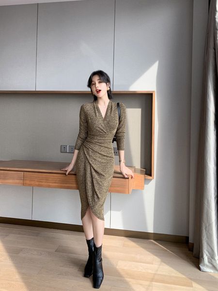 

2021 new elegant female fashion flax cotton dressed skinny long party dress avcg, Black;gray
