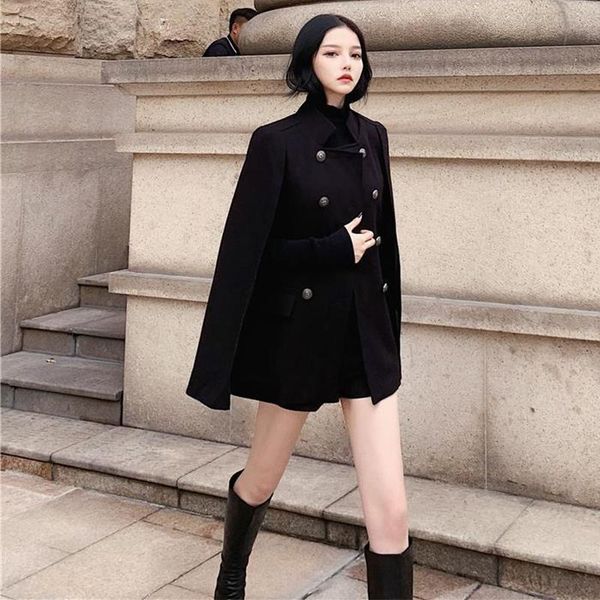 

women's jackets 2021 autumn and winter cloak coat women bat type british ladies black retro slim wy256, Black;brown