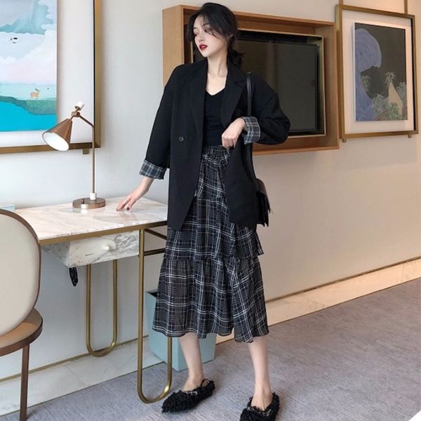 

brwux net red skirt 2020 fragrance temperament goddess half skirt two piece skirtsmall fashion suit new women hepburn style light familiar u, Gray