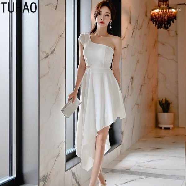 

tuhao elegant women white color party dresses hollow waist slanted shoulder strapless irregular dress female dress wm951, Black;gray