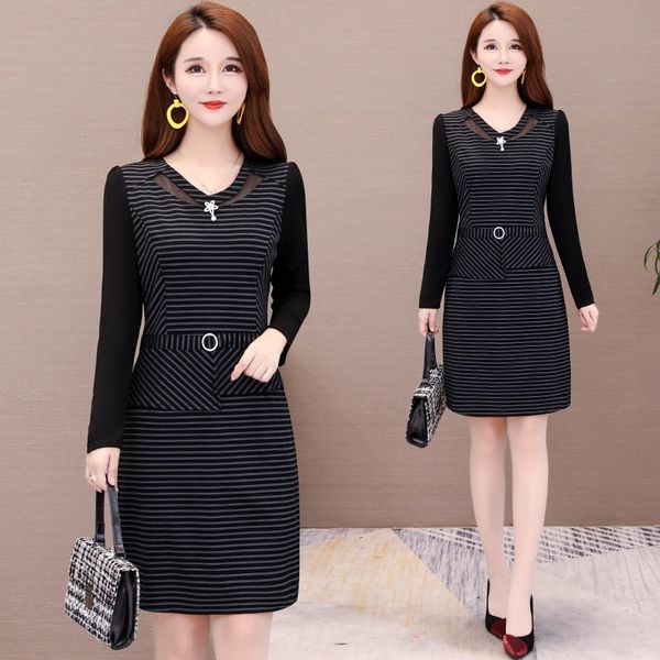 

dojby middle aged and spring 50 autumn 40-year-old women's long dress and autumn dress fashionable mother's thin middle-aged slimm, Black;gray