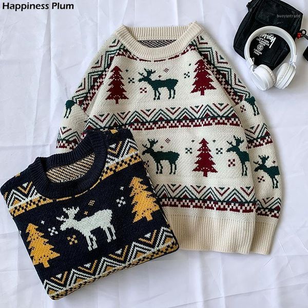 

women's sweaters women sweater o-neck couple christmas deer jumper robe pull femme pullovers autumn winter men clothing female sweaters, White;black