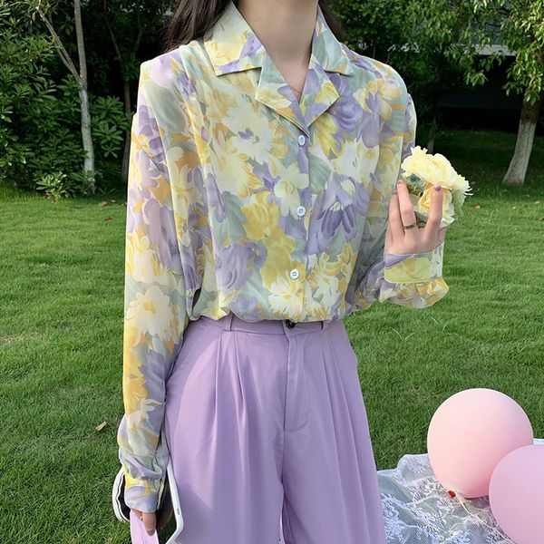 

2021 new women's blouse from vintage harajuku chiffon print femme shirt sweet female plus size summer clothes hx1e, White