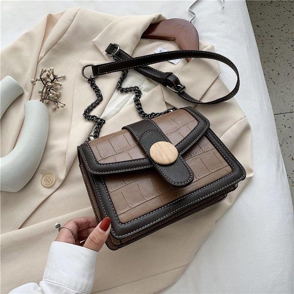 

камень кожа contrast цвет crossbody сумки для женщин 2020 цепная простой мешок плеча дамы кошельки и сумки креста тела
