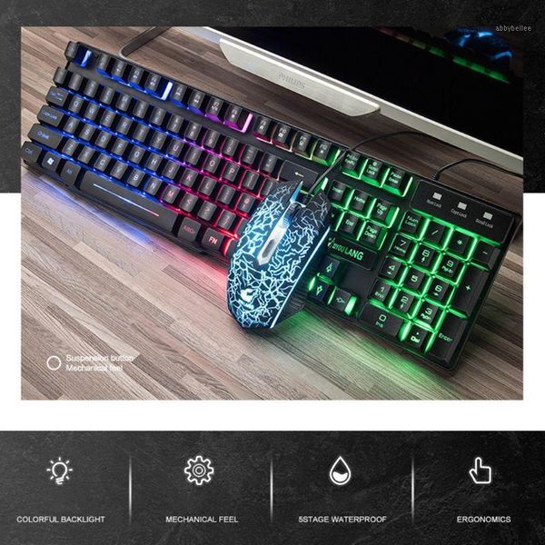 

keyboard mouse combos 1set t11 english version button key rainbow backlight keypad mechanical feeling for pc lapdeskgaming use1