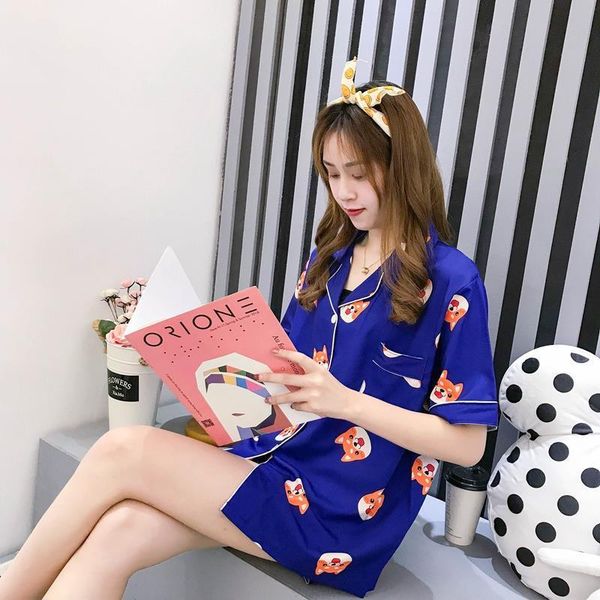 

women pajamas cotton korean style sleepwear harajuku cute stripes rabbit hearts mouse dogs printed pyjamas shirts and pants sets, White