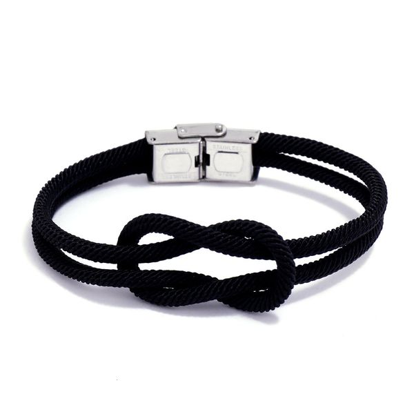 

factoryfkmustainless simple leather woven leisure titanium steel bracelet, Silver