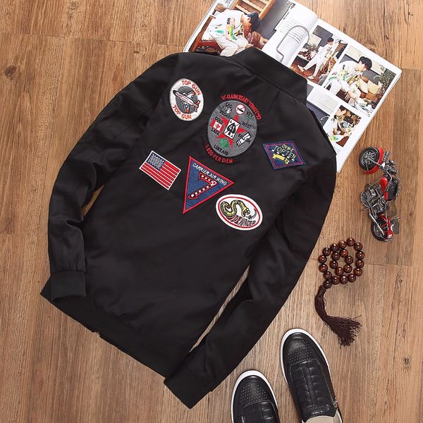 

marchwind bomber jacket new men's fashion spring autumn patch military chapter military motorcycle jackets men flight pilot air force c, Black;brown
