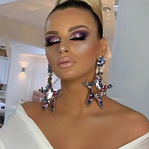 

new boutique fashion women multicolors rhinestone big star dangle jewelry trendy lady's statement earrings accessories, Silver