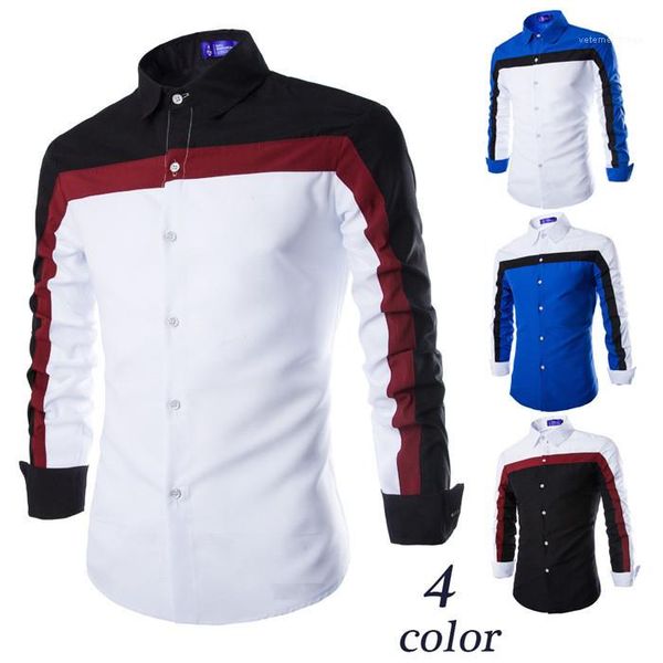 

designer shirts lapel neck long sleeve cardigan slim patchwork bussiness men shirts autumn casual mens, White;black