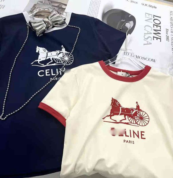 

spring and summer new version simple style contrast round neck pullover short half sleeve women's t-shirt, White
