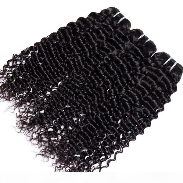 

unprocessed peruvian human remy virgin hair deep wave hair weaves hair extensions natural color 100g bundle double wefts 3bundles lot, Black