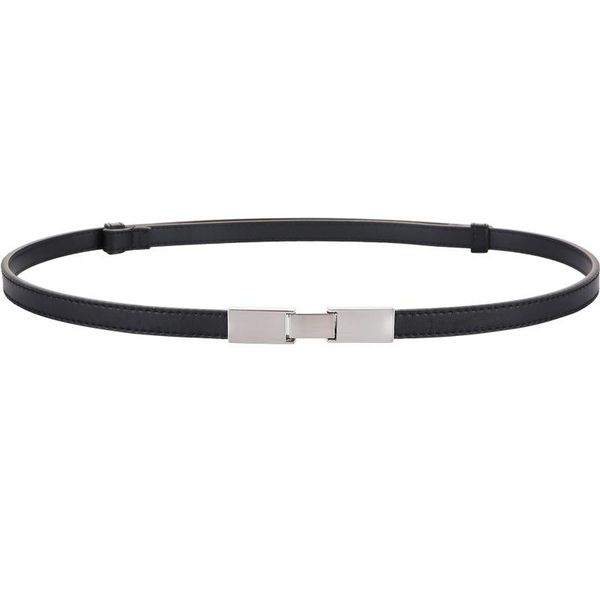 

new lady genuine leather thin belt silver alloy buckle adjust waistbands cowskin girl decorate small cummerbunds dress gifts, Black;brown