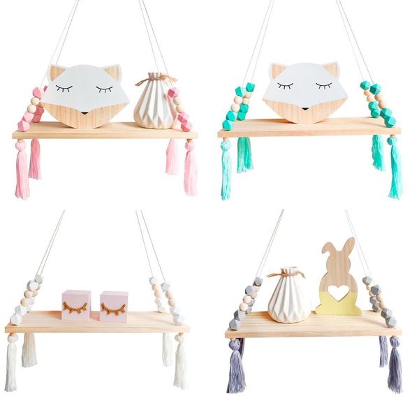 

nordic стиль красочные бусины кисточкой деревянные полки стены стены clapboard декор висячие детская комната магазин одежды дисплей стенд wm