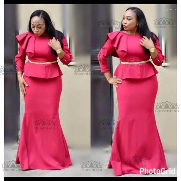 

2017 african clothing fake two pcs long dress with belt dew shoulder for lady1, Red