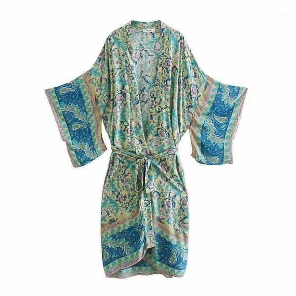 

femme fashion kimono dress v-neck bat sleeve loose wrap dress rayon printing kimonos open stitch midi vestidos boho long1, Black;gray
