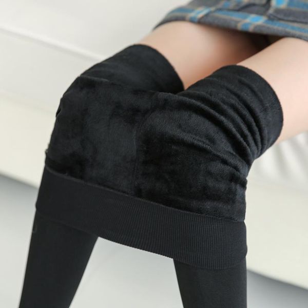 

normov women's warm leggings high waist elastic thick velvet leggings legins fitness solid slim legging female plus size, Black