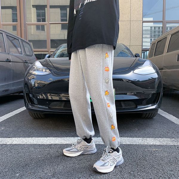 

2021 new heavy winter student male down sports drawstring pants straight streetwear sweatshirt gym en1p, Black