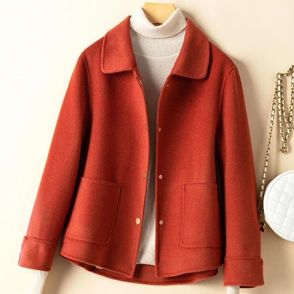 

2020 women double-sided cashmere coat elegant turn down collar short woolen coat autumn winter warm outwear casaco feminino1, Black