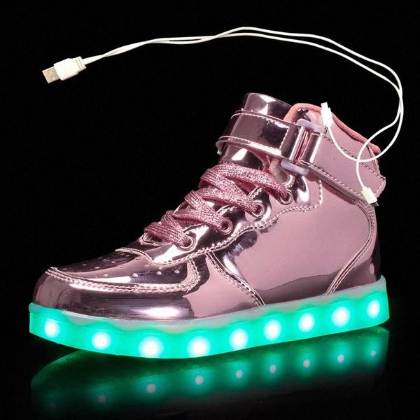 

size 25-46 kids led usb charging glowing sneakers children hook loop fashion luminous shoes for girls boys sneakers with light #c774