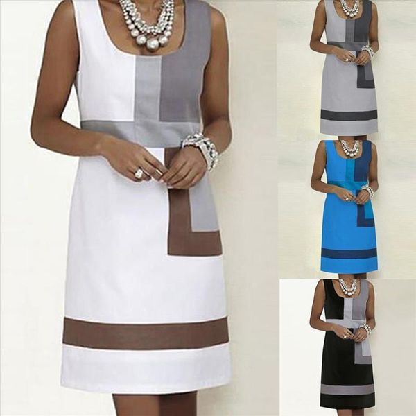 

2020 women cotton print short dress sleeveless patchwork dress casual summer beach dress evening party vestidos de fiesta, Black;gray