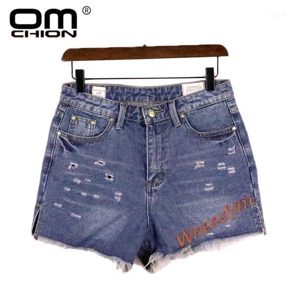 

omchion 2020 new spring summer letter embroidery denim shorts women casual holes jeans holes fringe casual pants lnz301, Blue