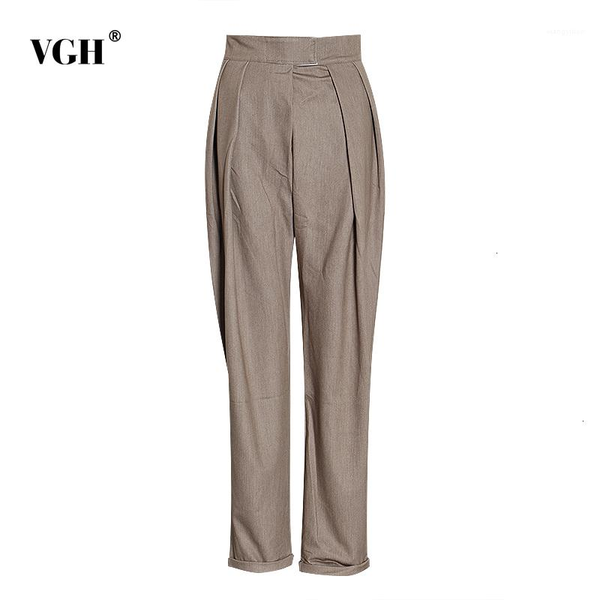 

khaki solid minimalist pants for women high waist pocket ruched loose casual trousers female fashion new clothing1, Black;white