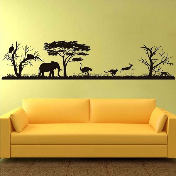 Safari africano decalque floresta floresta silhueta vinil adesivos de casa decoração de parede vinil vinil berçário decoração selva safari África 3119 201201