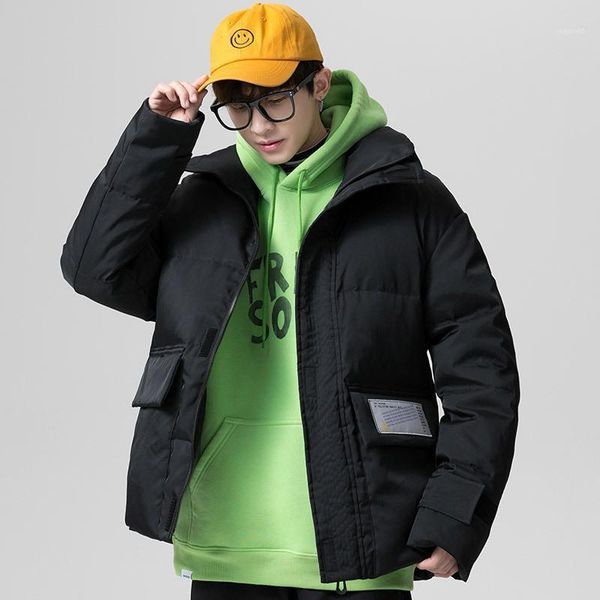 

urban men's clothing 2020 winter trendy new stand collar men's white down coat solid color gradient down jacket1, Black
