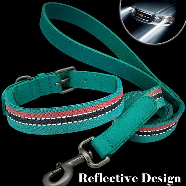 

nylon dog collar and leash set adjustable reflective strip dog collars and pet walking lead leash for small medium dogs wmttci