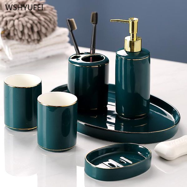 

6pcs light luxury ceramic bathroom supplies kit wash mug cup soap bottle soap dish home couple bathroom storage decoration