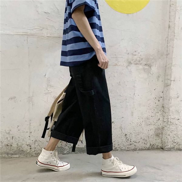 

cool autumn korean version mens trousers harajuku casual side pockets youth loose male high street summer cargo kg-47, Black;white