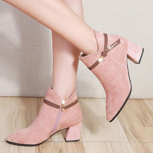 

2020 autumn winter shoes women high heels boots warm shoes women ankle boots office ladies square heel 6cm #km1g, Black