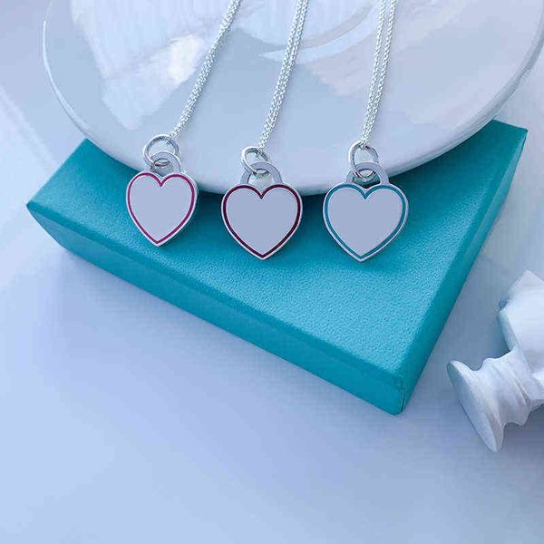 

tf 925 sterling necklace silver custom fashion trend light luxury three-color heart necklace lover gift with aa220315