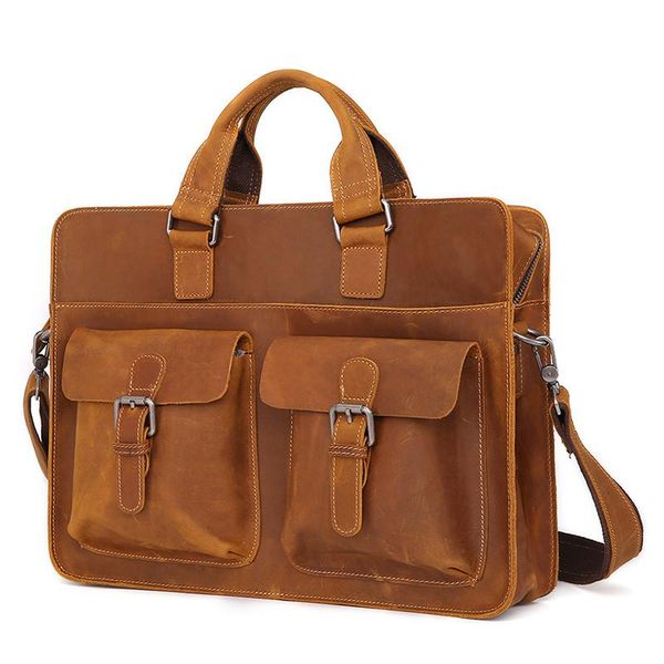 

briefcases vintage natural crazy horse leather briefcase multi function genuine men handbags high grade business