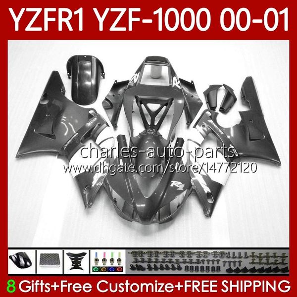 Motorrad-Karosserie für Yamaha YZF-1000 YZF R 1 1000 CC YZF-R1 00–03 Karosserie 83Nr. 48 YZF R1 1000CC YZFR1 00 01 02 03 YZF1000 2000 2001 2002 2003 OEM-Verkleidungsset, glänzend grau