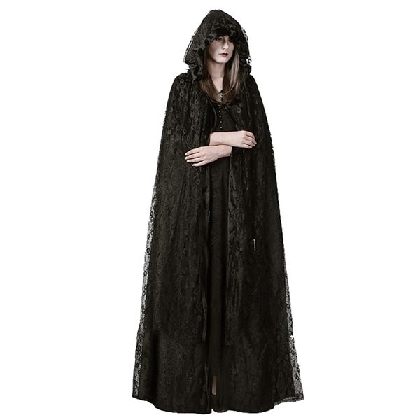 

punk gothic women's lace long cloak long sleeve witch cape black hooded outwear holloween costume 201031, Tan;black