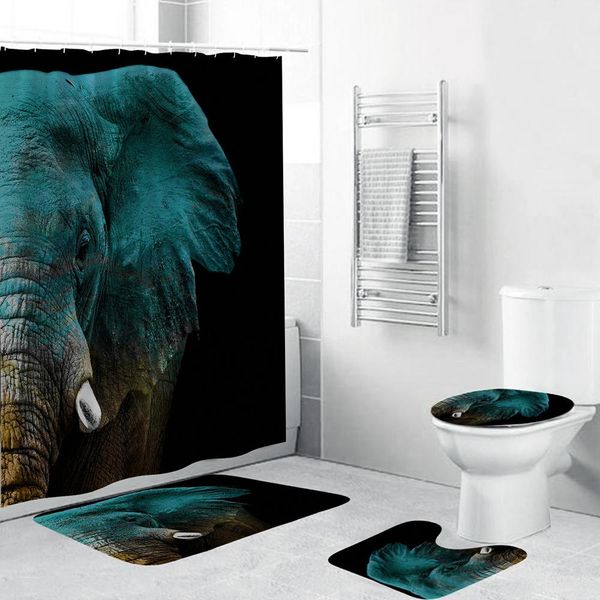 

elephant art waterproof shower curtain 4 piece bathroom decor set bath mat pad carpet cover toilet cover polyester fabric bbyxpe lipper