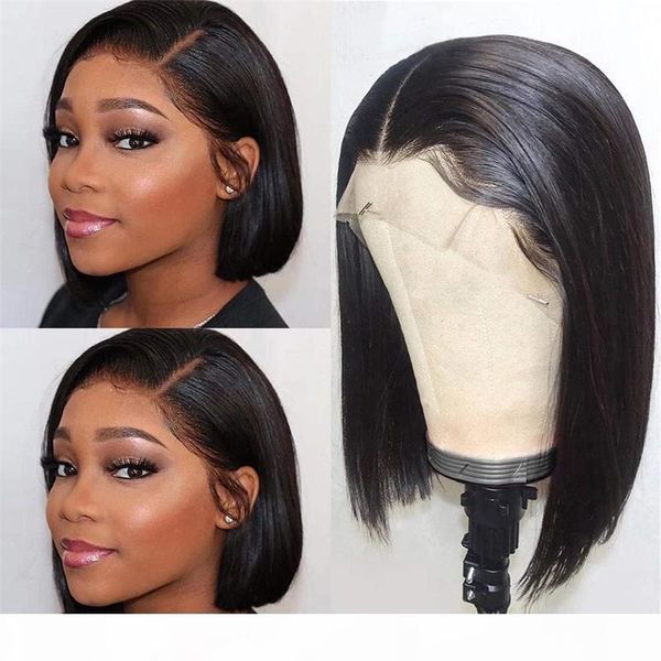 

natural color short bob straight full lace human hair wig 13x4 lace front wig hairline with baby hair brazilian peruvian for black women, Black;brown