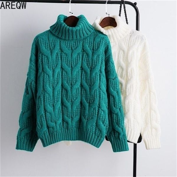 

white turtleneck sweater female thick loose short design blue yellow white warm sweater women fashion 201017, White;black