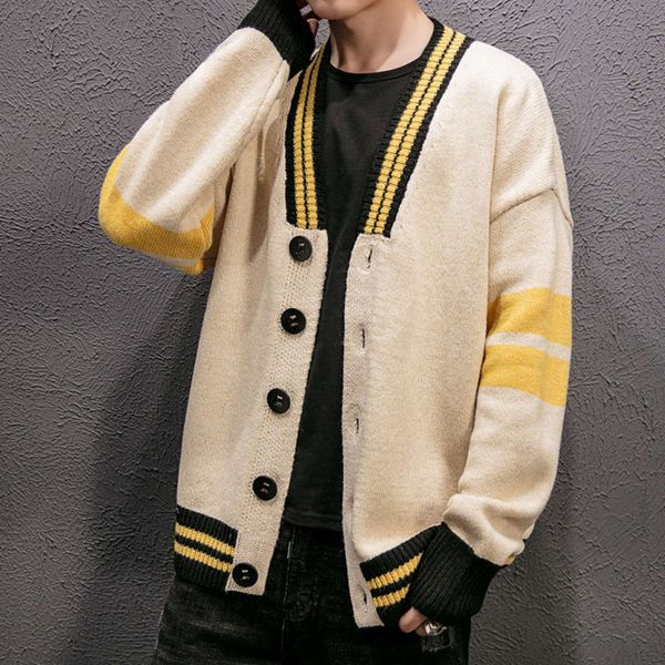 

autumn and winter 2020 new cardigan korean academy style v-neck handsome simple sweater men's fashion, Black