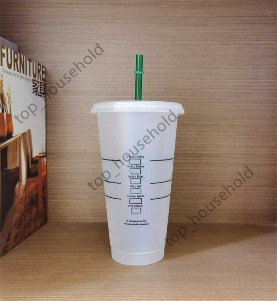 

starbucks 24oz/710ml plastic tumbler reusable clear drinking flat bottom cup pillar shape lid straw mug 100pcs03fq