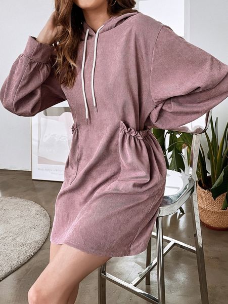 

solid dual pocket hooded sweatshirt dress 94uy#, White;black
