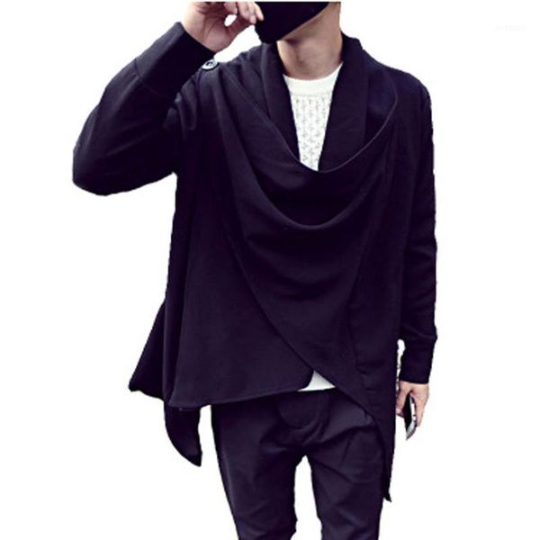 

s-6xl with and without velvet plus size edge mens designer shawl collar long jacket cardigan male sweatshirt long drape cape, Black;brown