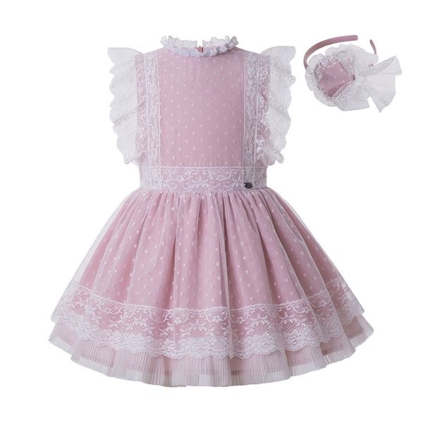 

presale new pink party girl dress for 2-8year girl sleeveless lace dress with headband kids clothing g-dmgd212-301 y200623, Red;yellow