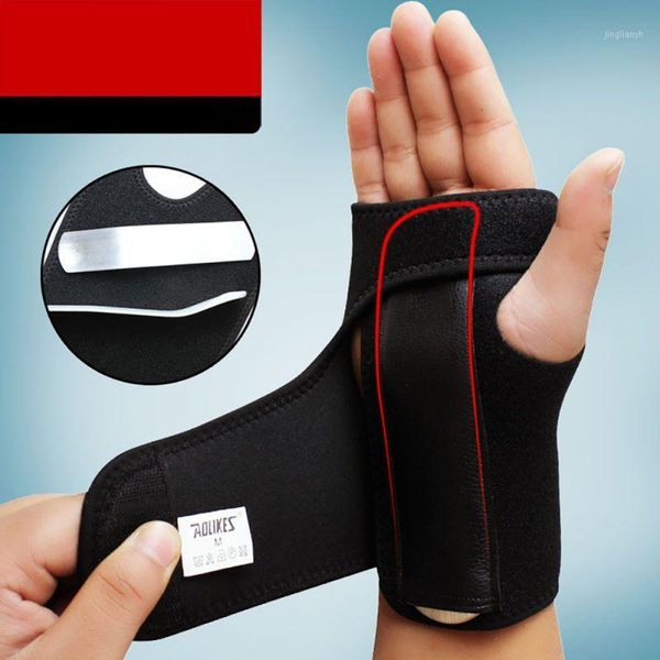 

wrist support brand detachable steel splint sprain sports brace protector with plate1, Black;red